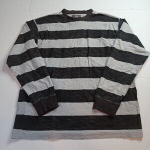 PJ Mark Shirt Men's 2XL XXL Black Gray Striped Long‎ Sleeve 100% Cotton